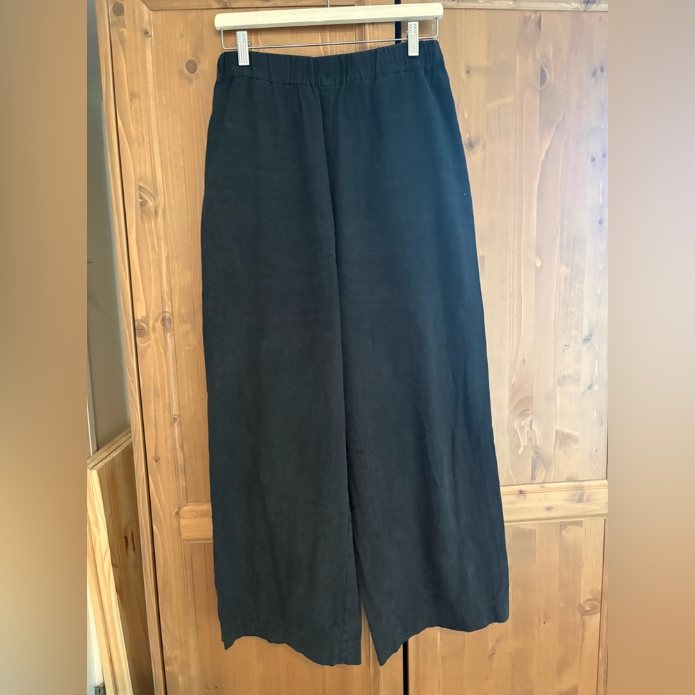 Cuyana Black Elastic-Waist Linen Trousers